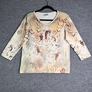 Cactus Bay Apparel Top V Neck Southwestern Native Size Large Embellished